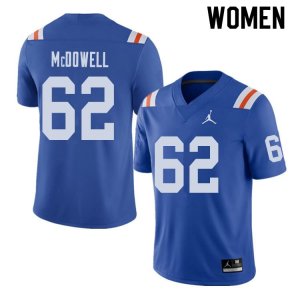 Women's Florida Gators #62 Griffin McDowell NCAA Jordan Brand Royal Throwback Alternate Authentic Stitched College Football Jersey UTP4462OC